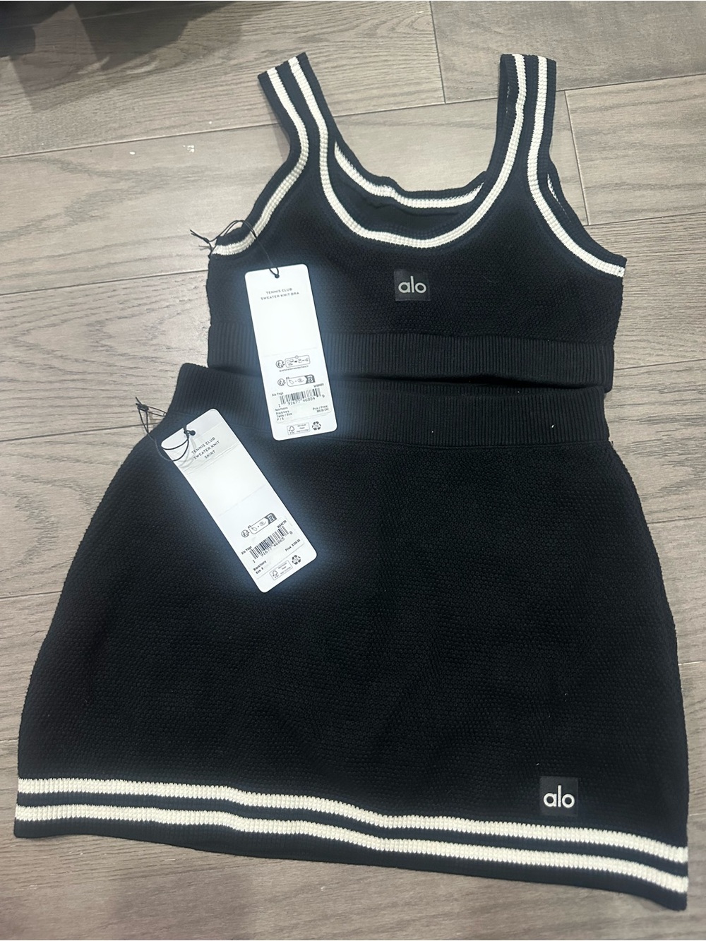 ALO Yoga Black Knit Tennis Club Sweater Skirt